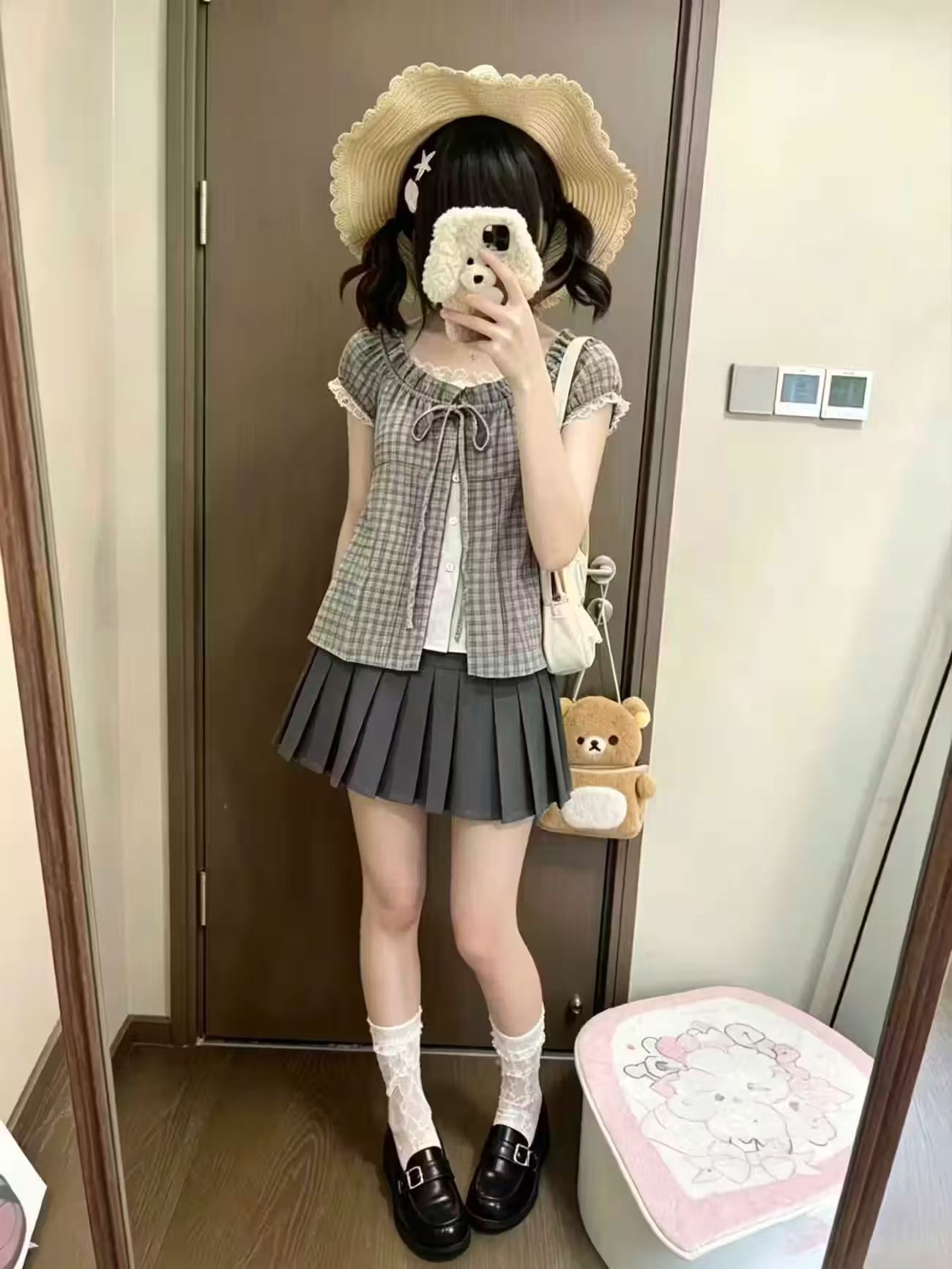 Japanese Vintage Plaid 2 Piece - Elastic Lace Trim recension och pris