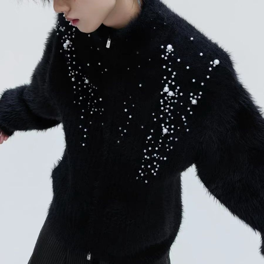 High Collar Plush Pearl Embell - Embellish Knit recension och pris