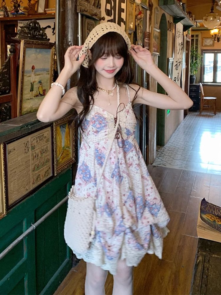 Summer Vintage Cami Dress Set  - Elastic Lace Trim recension och pris